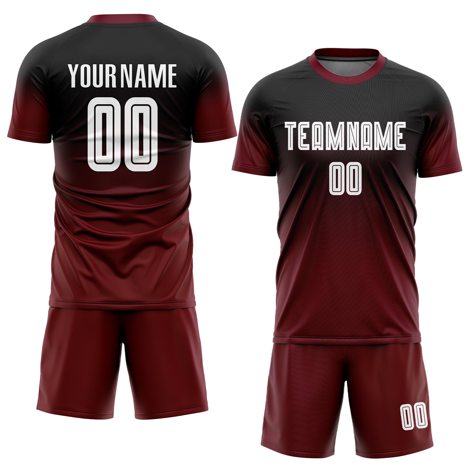 Personalized Fashion Soccer Uniform Jersey in Black, White, and Crimson Sublimation Fade Design Personalized Black White-Crimson