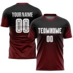 Personalized Fashion Soccer Uniform Jersey in Black, White, and Crimson Sublimation Fade Design Personalized Black White-Crimson