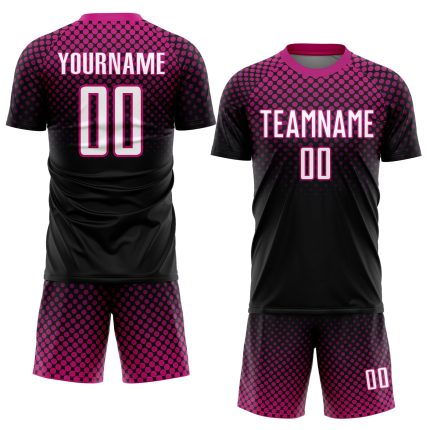 Personalized Halftone Dots Soccer Jersey Black White Deep Pink Uniform Personalized Black White-Deep Pink Halftone Dots Sublimation