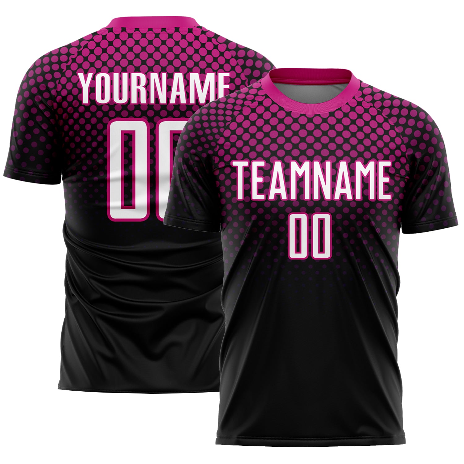 Custom Soccer Jersey with Personalized Name and Number - Black White Deep Pink Halftone Dots Sublimation Uniform Personalized
