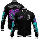 Custom Name and Number Personalized Black White Dragon 3D Varsity Bomber Jacket Full-Snap Letterman Personalized Black White