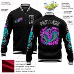 Custom Name and Number Personalized Black White Dragon 3D Varsity Bomber Jacket Full-Snap Letterman Personalized Black White