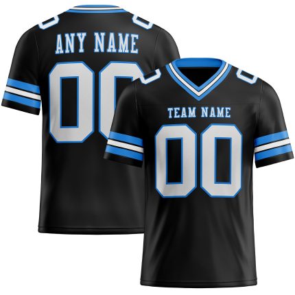 Personalized Electric Blue Black White Mesh Football Jersey - Authentic Design Personalized Black White-Electric Blue Mesh