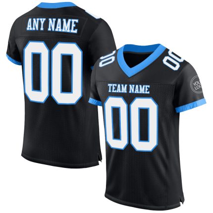 Custom Name and Number Authentic Football Jersey - Personalized Black and Electric Blue Mesh Team Apparel Personalized Black
