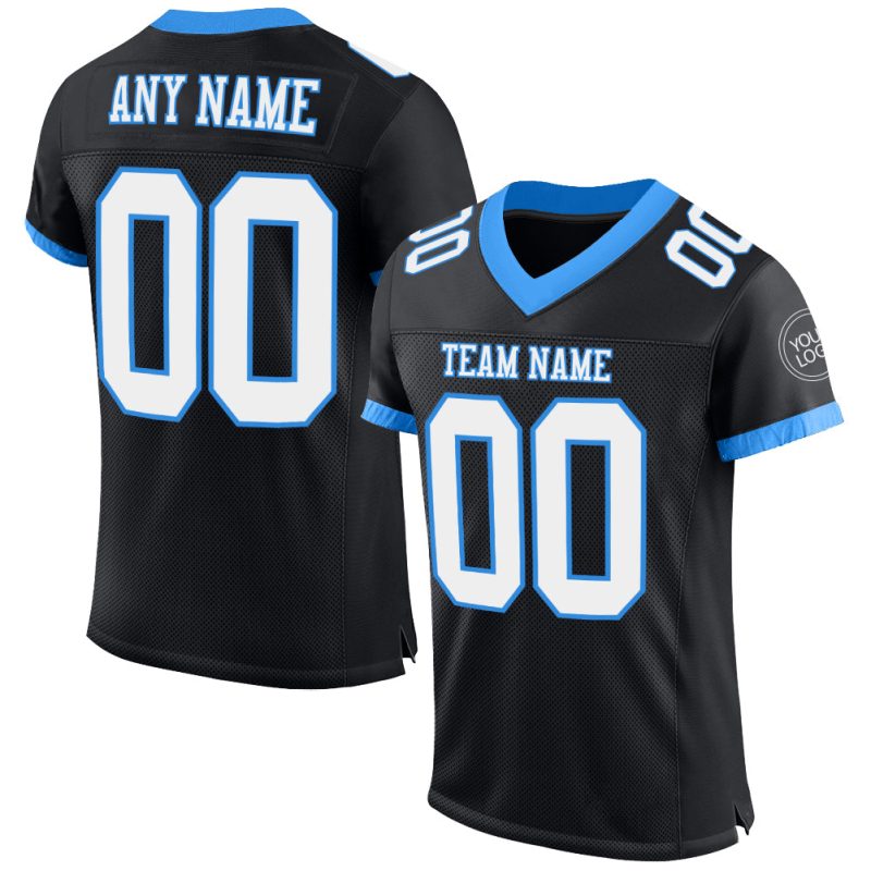 Custom Name and Number Authentic Football Jersey - Personalized Black and Electric Blue Mesh Team Apparel Personalized Black