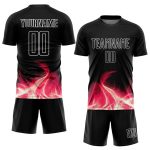 Personalized Black and White Soccer Jersey with Flame Sublimation Design - Custom Uniform Personalized Black White Flame