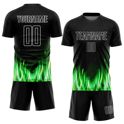 Personalized Soccer Uniform Jersey - Black White Flame Sublimation Design Personalized Black White Flame Sublimation Soccer