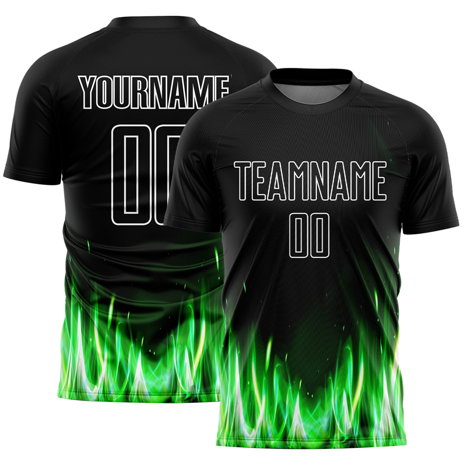 Custom Name and Number Soccer Uniform Jersey - Personalized Black and White Flame Sublimation Design Team Apparel Personalized
