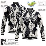Personalized Floral Wave Black White 3D Varsity Bomber Full-Snap Jacket Personalized Black White Floral Wave 3D Bomber Full-Snap