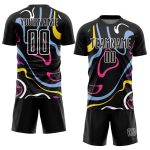 Personalized Black and White Soccer Jersey with Fluid Shapes Sublimation Design Personalized Black White Fluid Shapes Sublimation