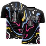 Personalized Black and White Soccer Jersey with Fluid Shapes Sublimation Design Personalized Black White Fluid Shapes Sublimation