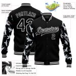Personalized Black White 3D Flying Bird Bomber Jacket Full-Snap Varsity Letterman Activewear Personalized Black White Flying