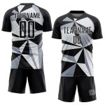 Custom Sublimation Soccer Jersey - Personalized Black and White Geometric Pattern with Team Name and Number Personalized