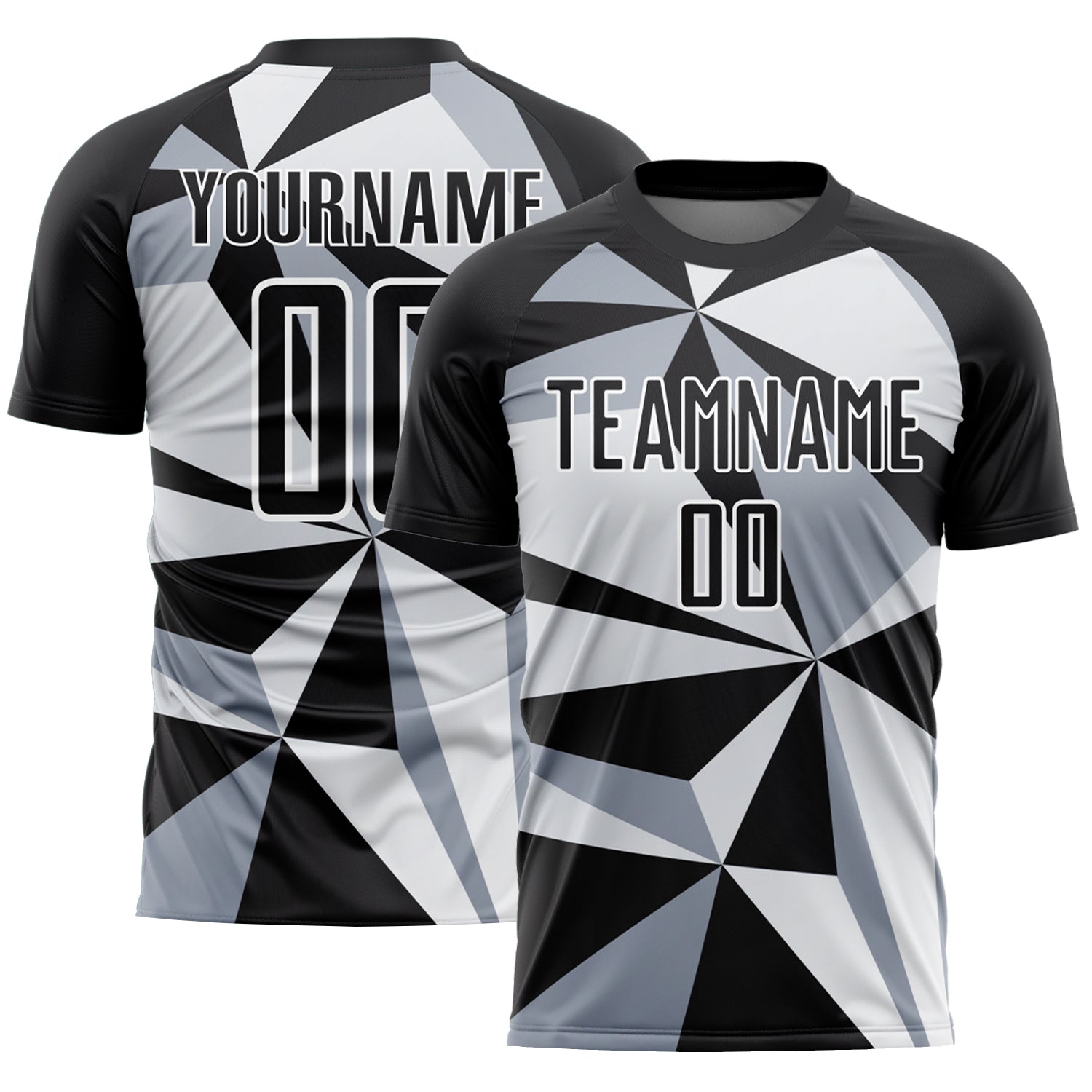 Custom Sublimation Soccer Jersey - Personalized Black and White Geometric Pattern with Team Name and Number Personalized