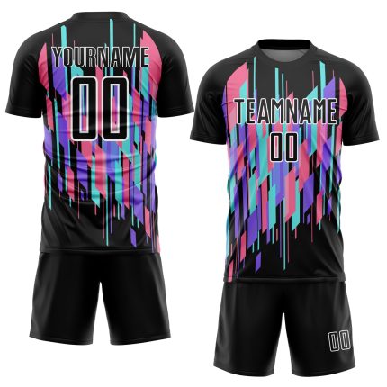 Personalized Soccer Uniform Jersey with Black White Geometric Shapes Design, Custom Sublimation 2 Personalized Black White