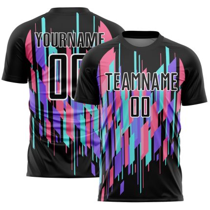 Personalized Soccer Uniform Jersey with Black White Geometric Shapes Design, Custom Sublimation 2 Personalized Black White