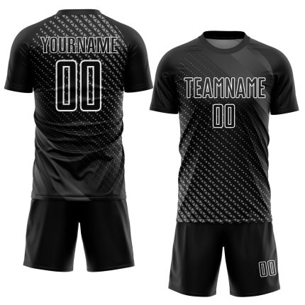 Custom Black and White Geometric Soccer Jersey Uniform - Personalized Sublimation Design 3 Personalized Black White Geometric