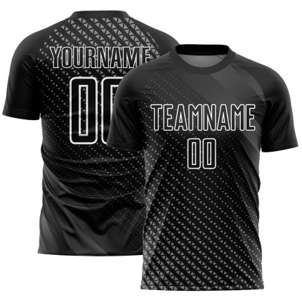 Custom Black and White Geometric Soccer Jersey Uniform - Personalized Sublimation Design 3 Personalized Black White Geometric