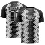 Custom Soccer Uniform Jersey - Black White Geometric Shapes Sublimation Design Personalized Black White Geometric Shapes