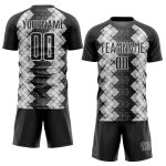 Custom Soccer Uniform Jersey - Black White Geometric Shapes Sublimation Design Personalized Black White Geometric Shapes