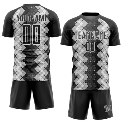 Custom Name and Number Soccer Uniform Jersey, Personalized Black and White Geometric Shapes Design Personalized Black White