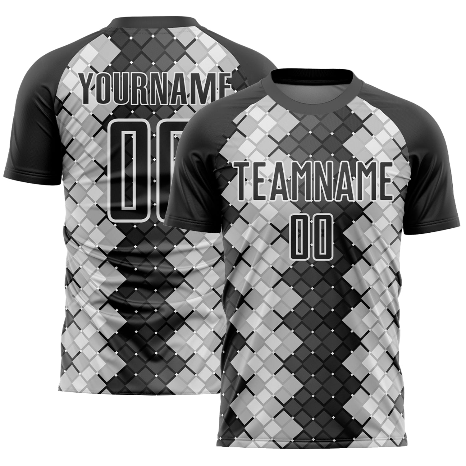 Custom Name and Number Soccer Uniform Jersey, Personalized Black and White Geometric Shapes Design Personalized Black White