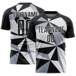 Custom Black White Geometric Soccer Jersey - Personalized Sublimation Uniform Personalized Black White Geometric Sublimation
