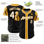 Personalized Black White Gold Baseball Jersey in 3 Colors, Arm Shapes Personalized Black White-Gold 3 Colors Arm Shapes Baseball