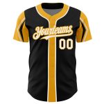 Personalized Black White Gold Baseball Jersey in 3 Colors, Arm Shapes Personalized Black White-Gold 3 Colors Arm Shapes Baseball