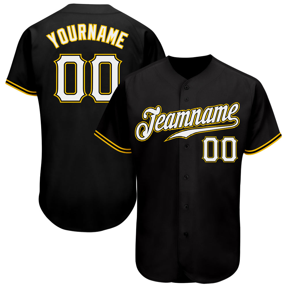 Custom Authentic Baseball Jersey Black White Gold with Personalization Personalized Black White-Gold Authentic Baseball Jersey