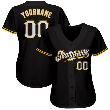 Custom Authentic Baseball Jersey Black White Gold with Personalization Personalized Black White-Gold Authentic Baseball Jersey