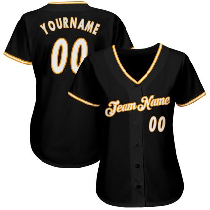 Custom Name Number Baseball Jersey - Personalized Black White Gold Authentic Team Jersey Personalized Black White-Gold Authentic