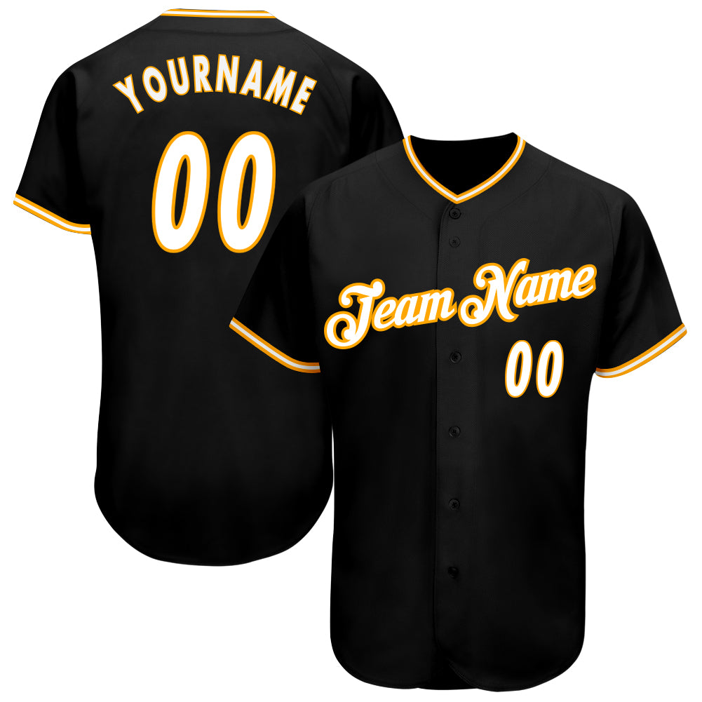 Custom Name Number Baseball Jersey - Personalized Black White Gold Authentic Team Jersey Personalized Black White-Gold Authentic
