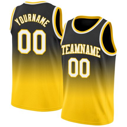 Personalized Black White Gold Basketball Jersey Custom Name & Number | Authentic Fade Fashion Team Gear Personalized Black