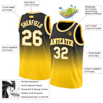 Personalized Black White Gold Basketball Jersey Custom Name & Number | Authentic Fade Fashion Team Gear Personalized Black