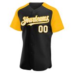 Custom Name Number Personalized Black White Gold Baseball Jersey Raglan Sleeves Authentic Team Apparel Personalized Black