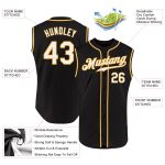 Custom Team Name and Number Baseball Jersey - Personalized Black White Gold Sleeveless Authentic Design Personalized Black