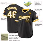 Personalized Authentic Black White Gold Throwback Baseball Jersey Personalized Black White-Gold Authentic Throwback Baseball