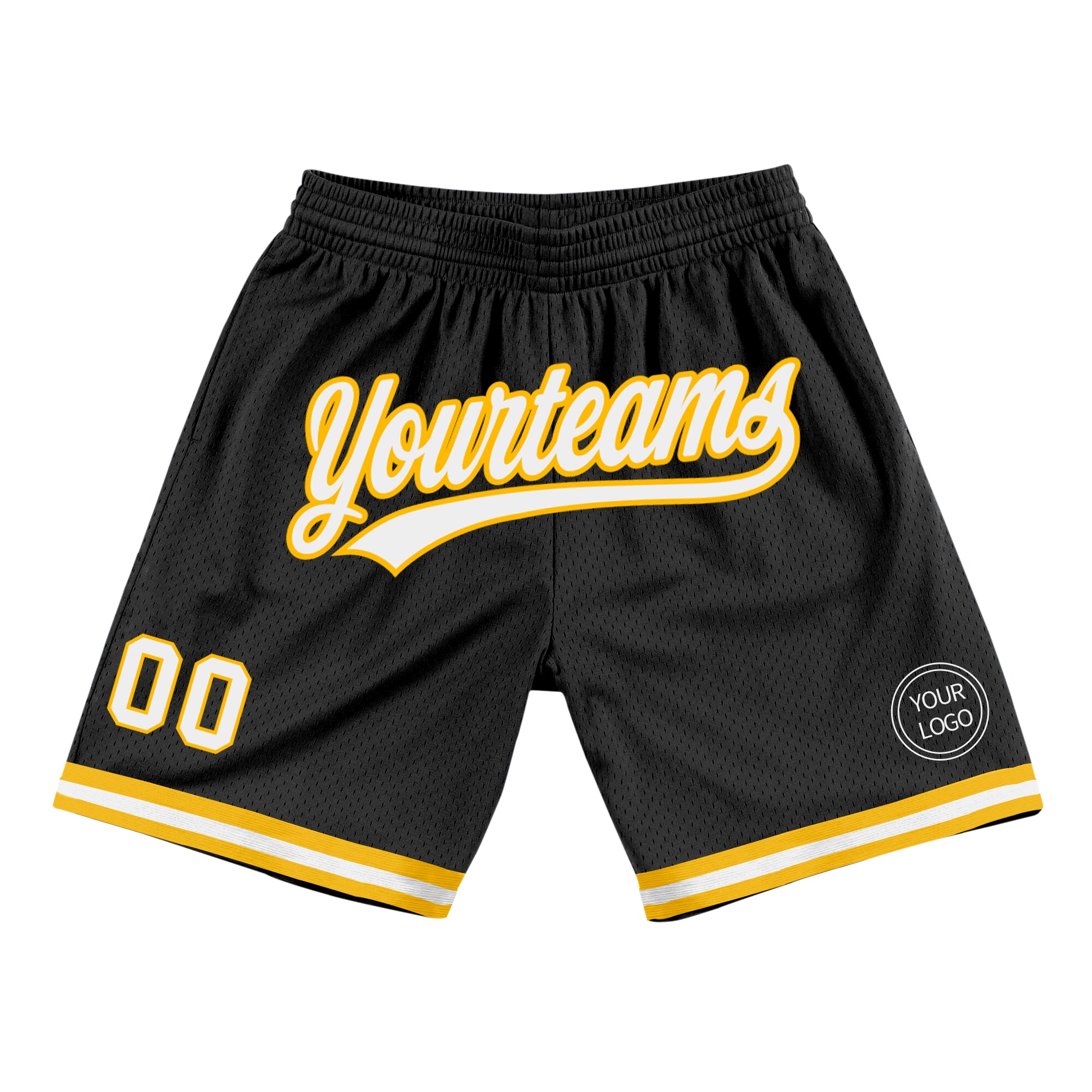 Personalized Black White Gold Basketball Shorts - Authentic Throwback Style Personalized Black White-Gold Authentic Throwback