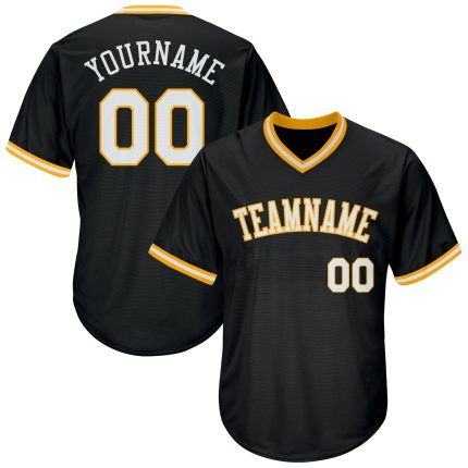 Custom Black White-Gold Baseball Jersey Shirt with Personalized Name and Number - Authentic Throwback Rib-Knit Design Personalized