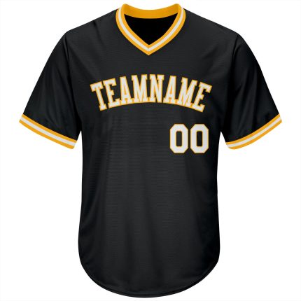 Custom Black White-Gold Baseball Jersey Shirt with Personalized Name and Number - Authentic Throwback Rib-Knit Design Personalized