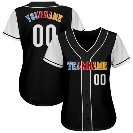 Custom Name Number Baseball Jersey Two Tone Black White Gold Authentic Team Personalized Black White-Gold Authentic Two Tone