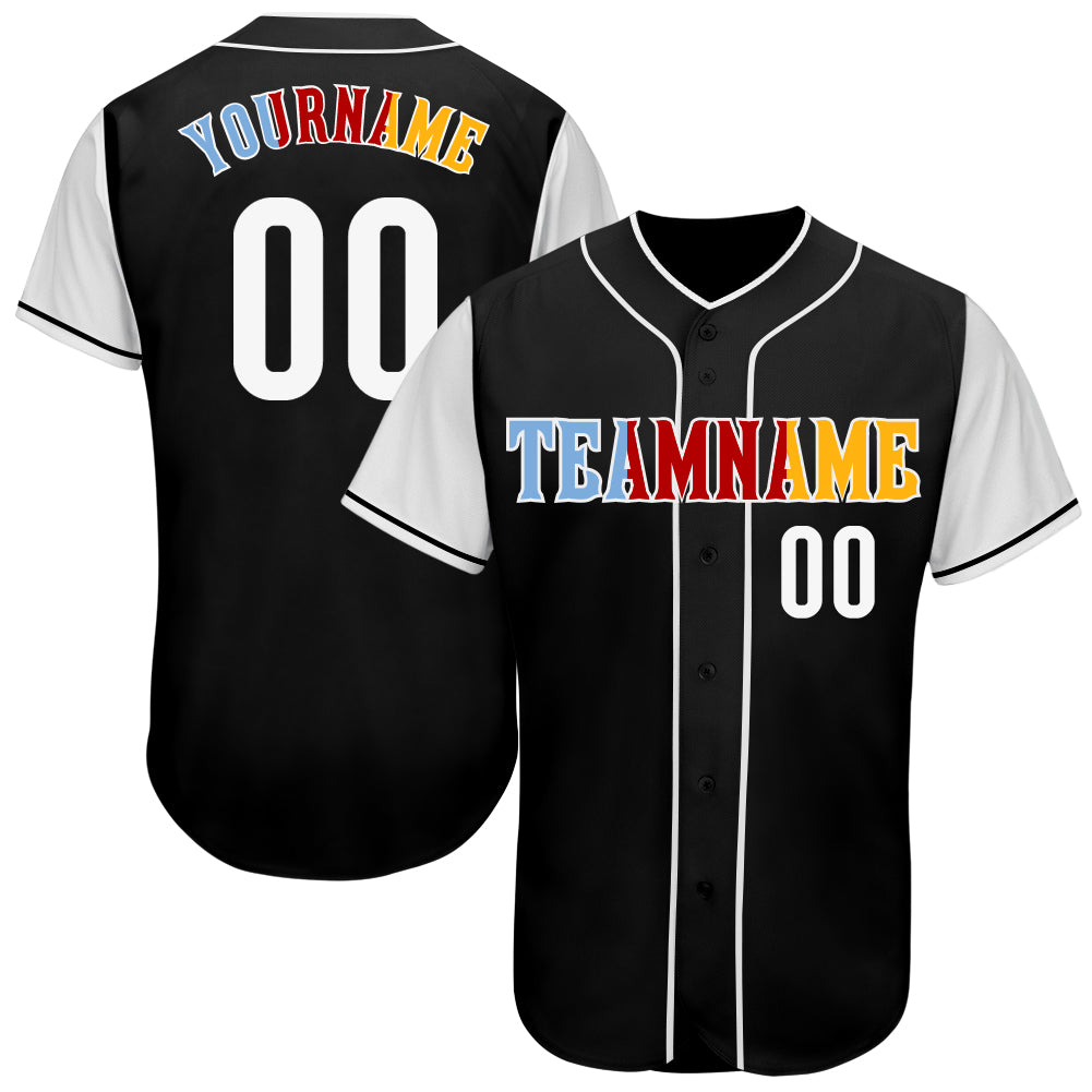 Custom Name Number Baseball Jersey Two Tone Black White Gold Authentic Team Personalized Black White-Gold Authentic Two Tone