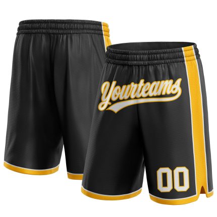 Personalized Basketball Shorts in Black and White-Gold Color Scheme Personalized Black White-Gold Basketball Shorts