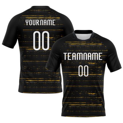 Custom Black White Gold Volleyball Uniform Jersey with Personalized Name and Number - Sublimation Team Apparel Personalized