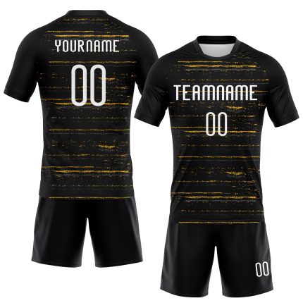 Custom Black White Gold Volleyball Uniform Jersey with Personalized Name and Number - Sublimation Team Apparel Personalized