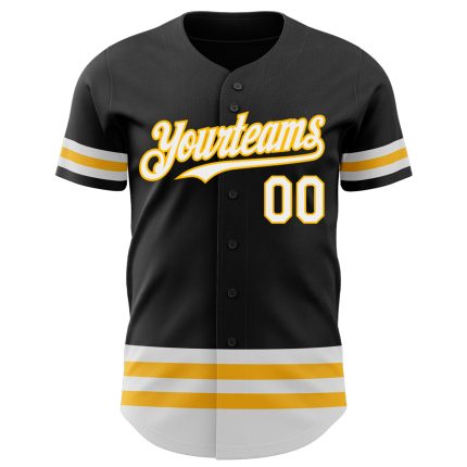 Custom Name and Number Personalized Black White-Gold Line Authentic Baseball Jersey Personalized Black White-Gold Line Authentic