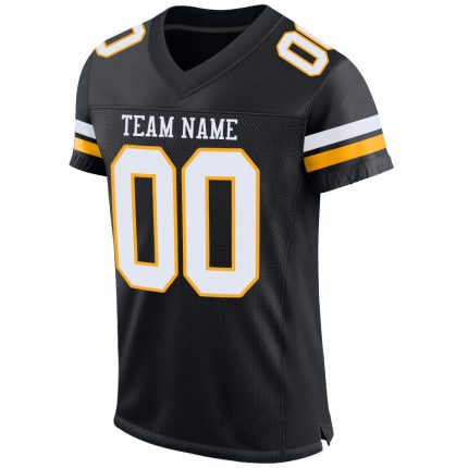 Personalized Authentic Football Jersey in Black White and Gold Mesh Personalized Black White-Gold Mesh Authentic Football