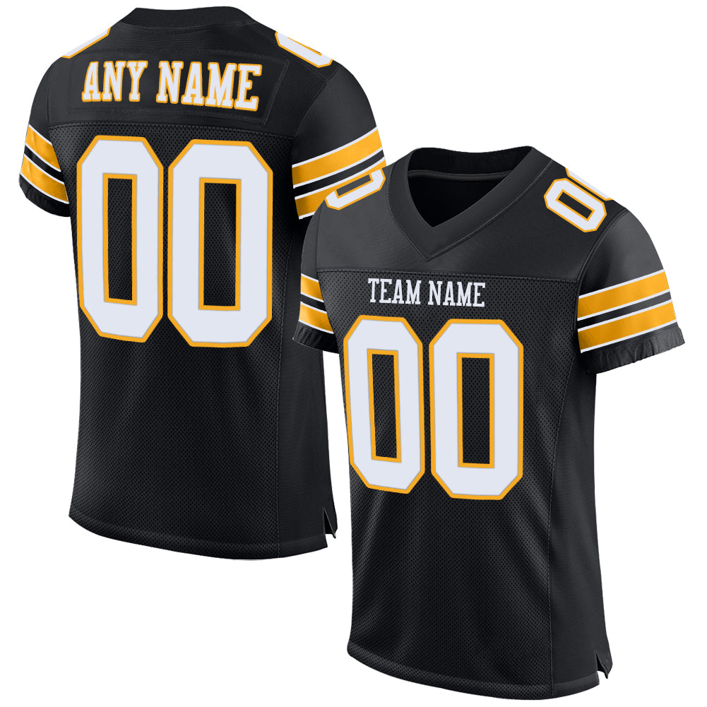 Personalized Black White Gold Authentic Football Jersey with Custom Name and Number - Team Apparel Personalized Black White-Gold