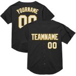 Personalized Authentic Throwback Baseball Jersey - Black White Gold Mesh Design Personalized Black White-Gold Mesh Authentic
